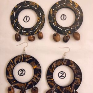 Hand painted wood and bush seed earrings.
